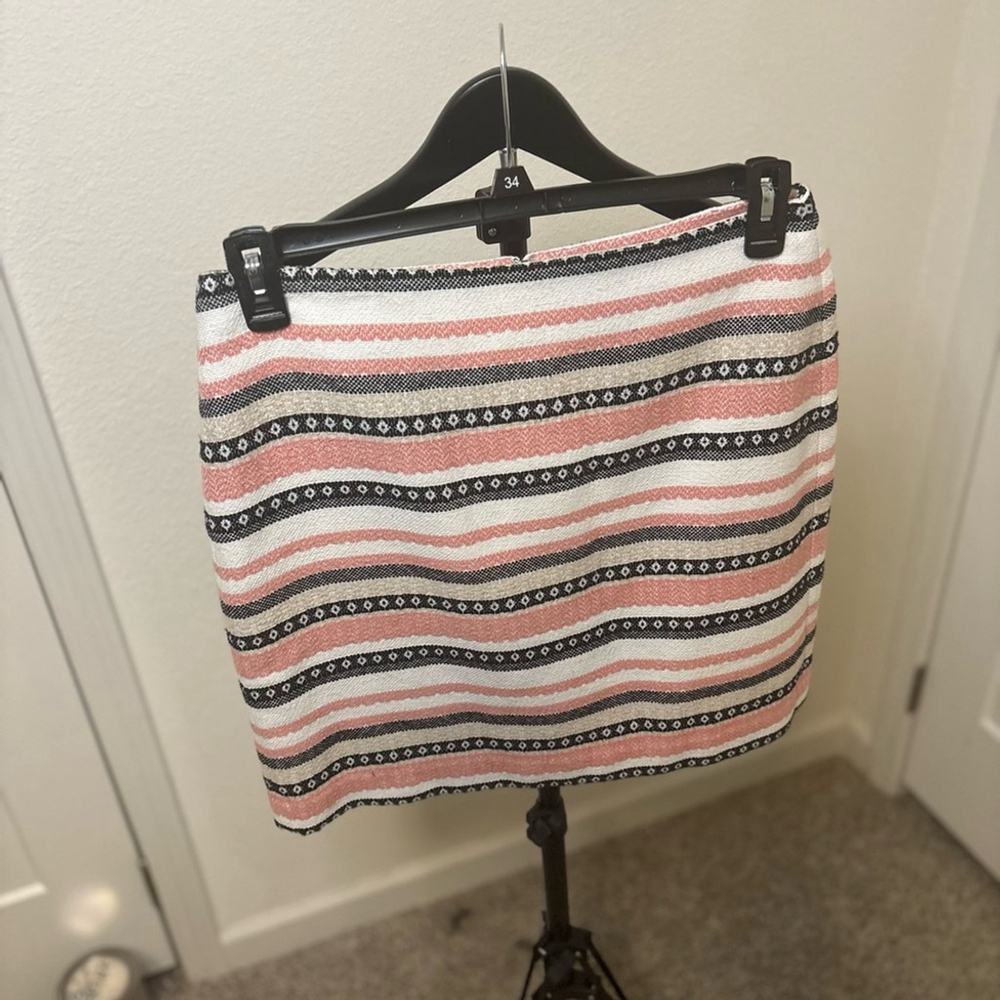 LOFT Striped Woven Mini Skirt Pink Black Boho Women’s Size 8 - Picture 2 of 6